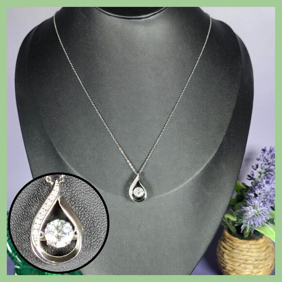Silver Teardrop Pendant With 1 Carat Dancing Moissanite on 17.5" Chain - Picture 1 of 6